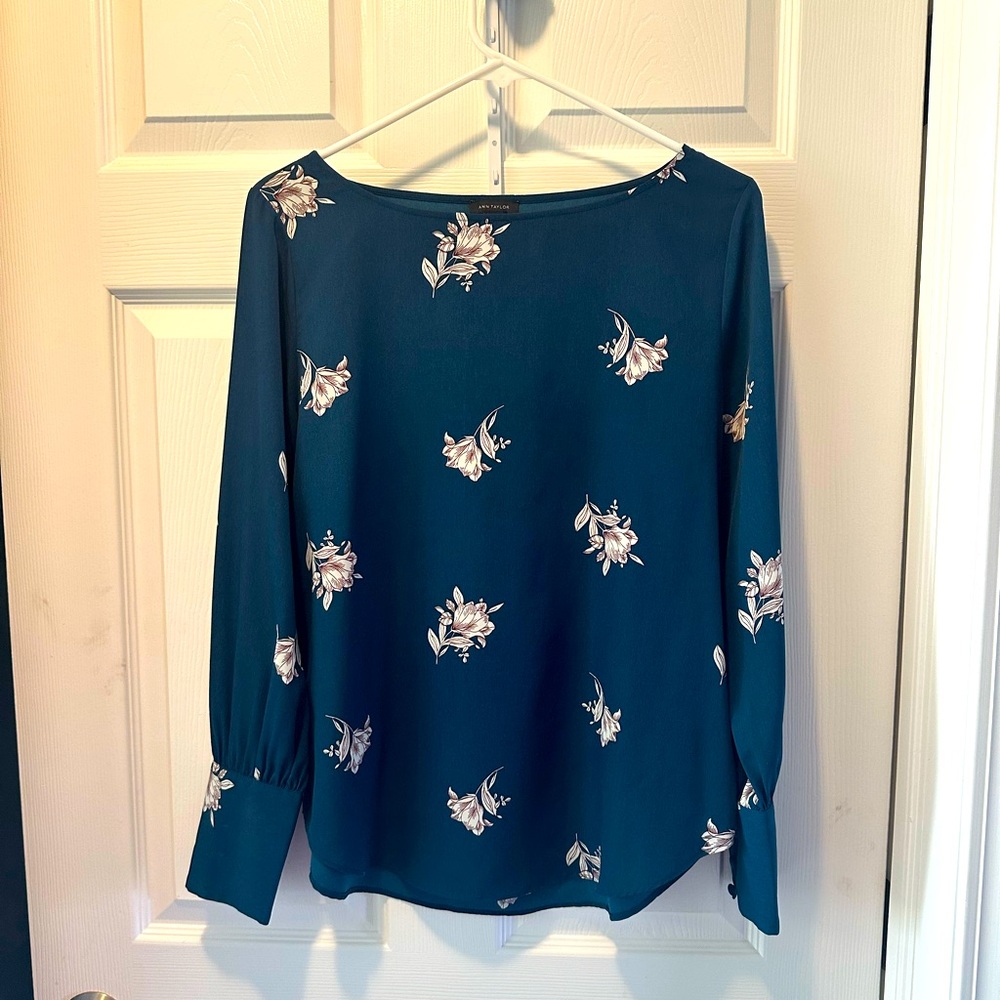 Ann Taylor Teal Floral Blouse